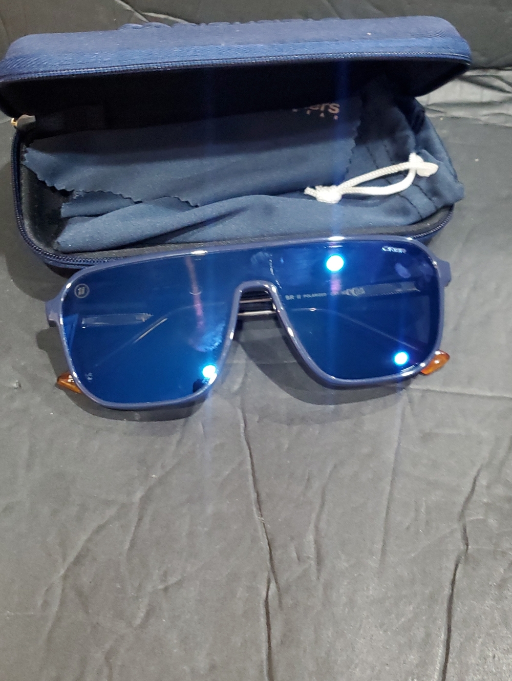 Blenders ORBR II blue frame and lens polarized square shield style sunglasses